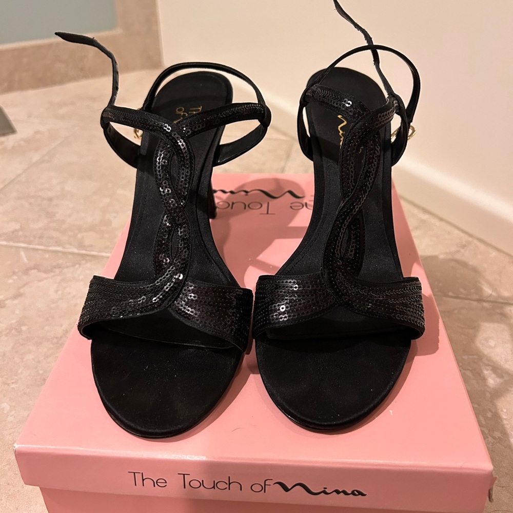 Nina Black Sequin Heels